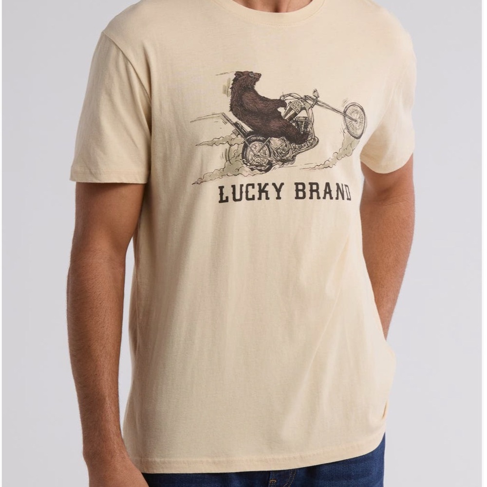 Lucky Brand Men’s Golden Moto Bear Graphic Tee M